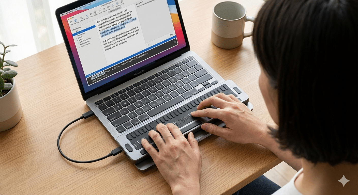 Accessibilità digitale: persona al pc che utilizza uno screen reader